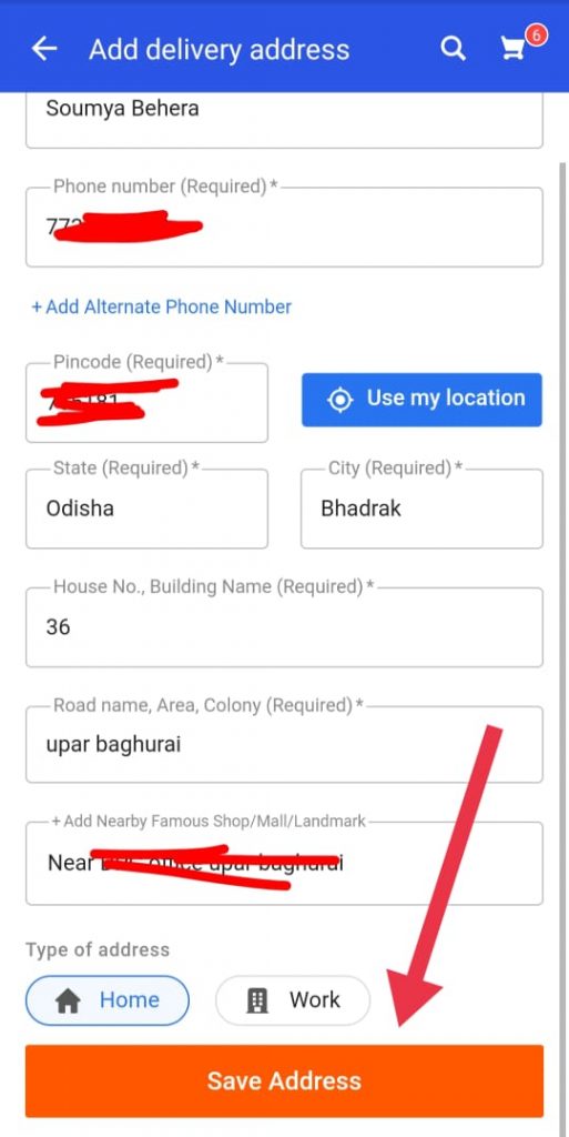 change billing address in Flipkart